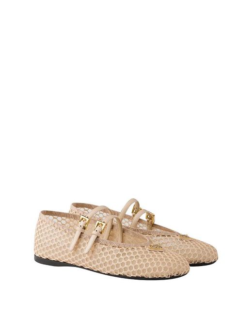 Prada Natural Mesh Fabric Ballerinas