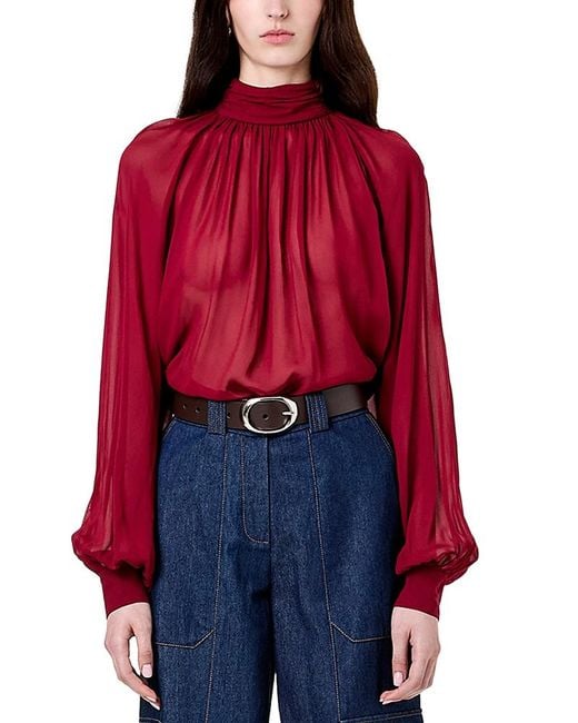 Nicholas Red Solene Mock Neck Draped Top