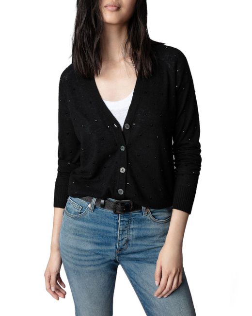 Zadig & Voltaire Jim Cashmere Crystal Studded Cardigan in Black Lyst