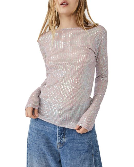 Free People Gold Rush Sequined Top in Gray | Lyst