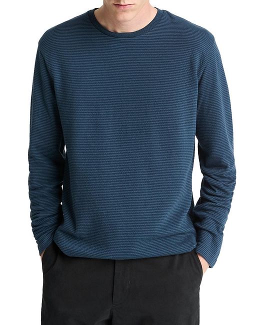 Vince Blue Striped Double Knit Long Sleeved Crewneck Tee for men