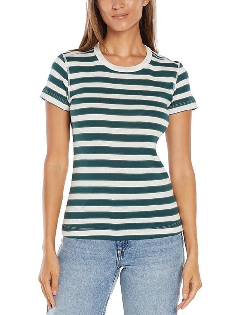 Three Dots Blue Cotton Short Sleeve Crewneck Tee