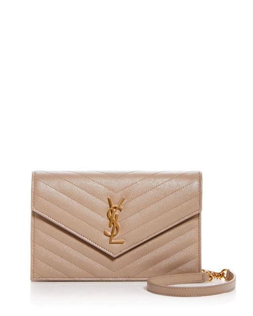 Saint Laurent Cassandre Quilted Leather Chain Wallet in Beige (Natural ...