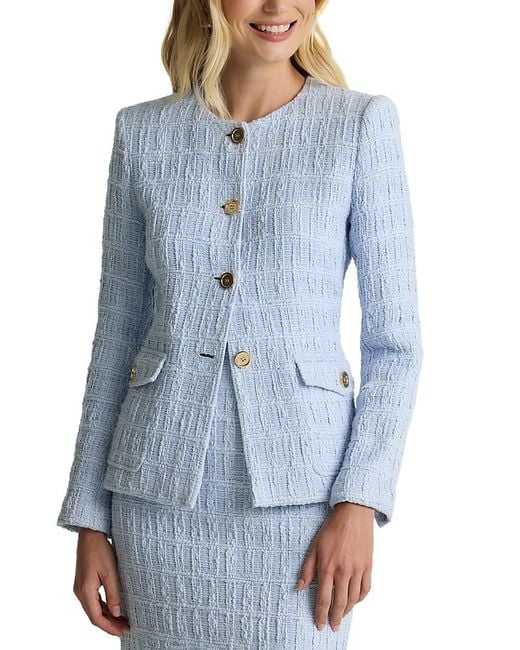 St. John Blue Textured Plaid Jacket