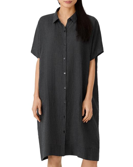 Eileen Fisher Check Linen Shirtdress in Black | Lyst