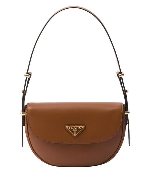 Prada Brown Arque Leather Shoulder Bag With Flap