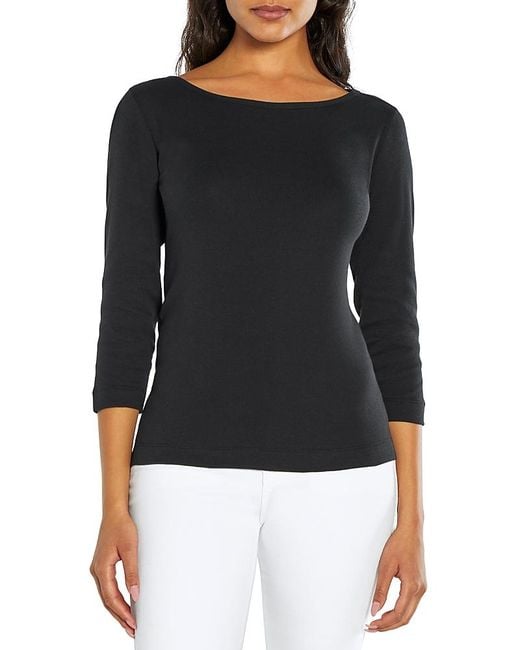 Three Dots Black Boat Neck Tee