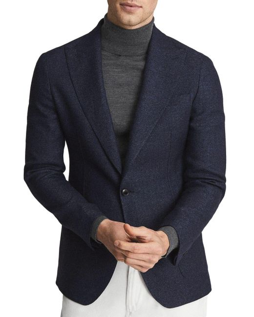 Reiss Wool Amalfi Slim Fit Peak Textured Blazer in Indigo (Blue) for ...