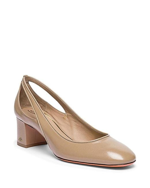 Santoni Natural Leather Mid-Heel Pump