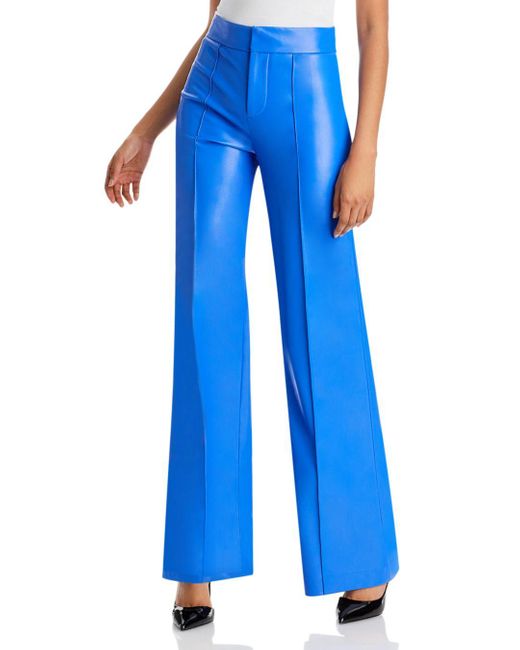 Alice + Olivia Dylan Faux Leather Wide Leg Pants in Blue | Lyst