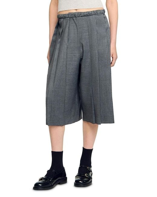 Sandro Gray Pleated Long Shorts