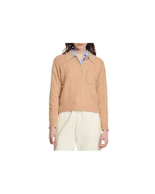 Sandro Cropped Cable Knit Sweater in White Lyst