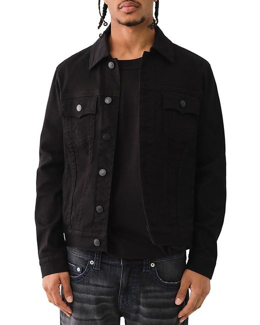 True Religion Black Cotton Stretch Denim Trucker Jacket for men