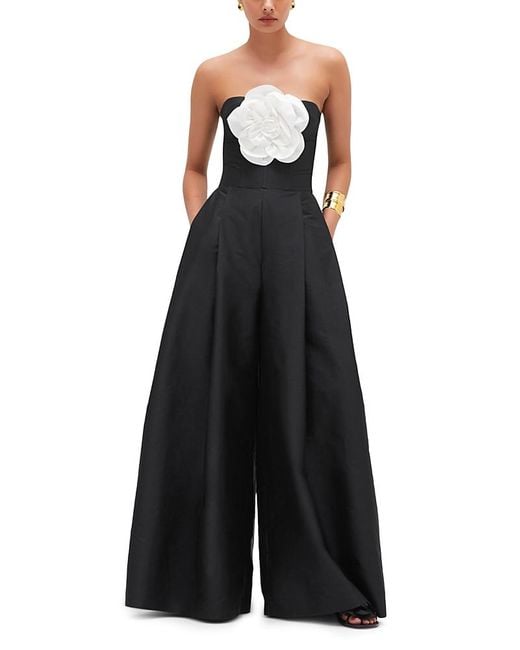 PATBO Black Taffeta Bloom Rosette Jumpsuit