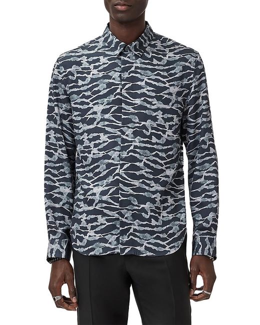 John Varvatos Blue Rodney Printed Button Front Shirt for men