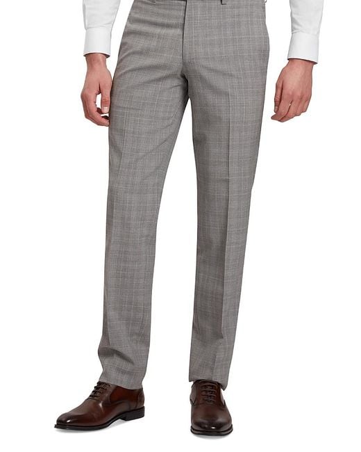 Ted Baker Gray Classic Wool Blend Check Slim Fit Suit Pants for men