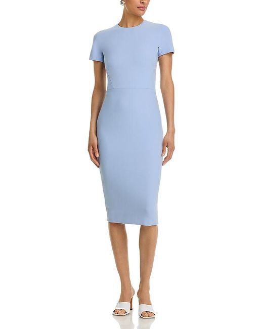 zendaya blue dress Victoria Beckham Blue And Grey Short Sleeve Textured Midi Dress With B   Phoenix Style