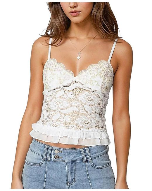 Edikted Torin Sheer Lace Tank Top in White | Lyst