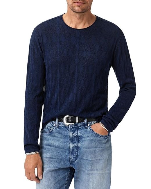 John Varvatos Blue Brycen Broken Argyle Texture Sweater for men