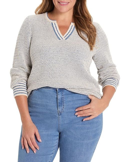 NIC+ZOE Gray Tuck Texture Split Neck Sweater