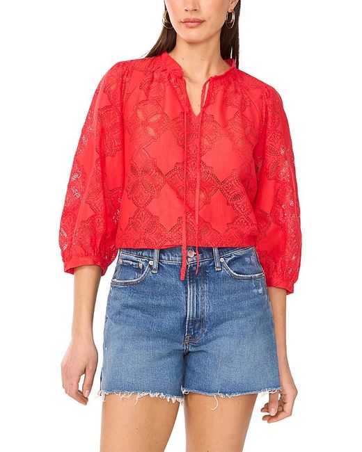 Vince Camuto Red Split Neck Peasant Top
