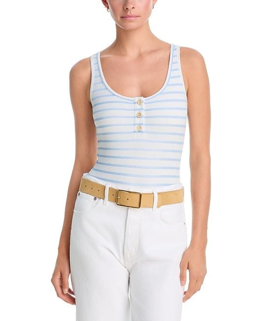 Aqua Blue Striped Rib Button Bodysuit