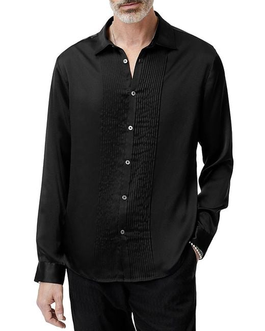 John Varvatos Black Silk Pleated Front Shirt for men