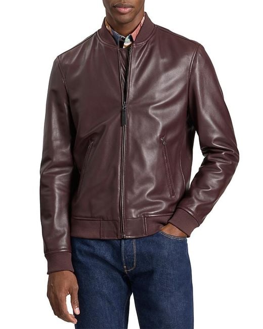 Ted Baker Brown Waggoner Leather Bomber Jacket for men