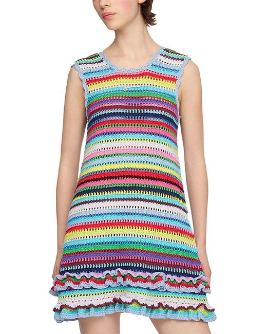 ganni multicolor crochet dress Crochet Sleeveless Cotton Mini Dress