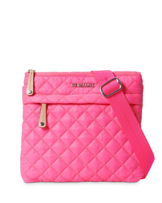 MZ Wallace Synthetic Metro Flat Crossbody Bag in Neon Pink/Silver (Pink ...