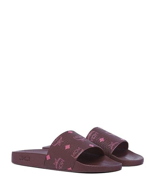 MCM Purple Monogram Print Rubber Slides