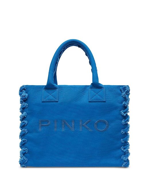 Pinko Blue Beach Shopping Cotton Canvas Handbag