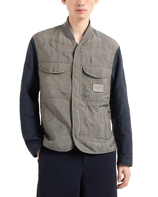 Emporio Armani Gray Regular Fit Color Block Quilted Bomber Jacket for men
