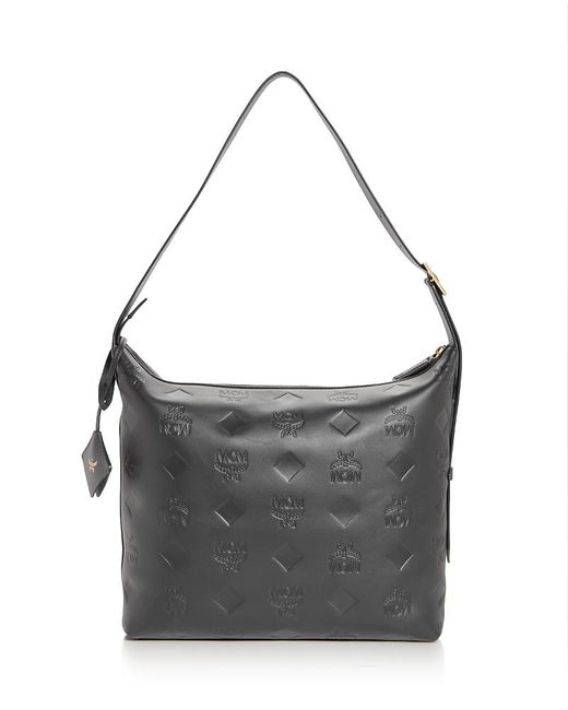 MCM Gray Large Aren Maxi Monogram Leather Shoulder Bag