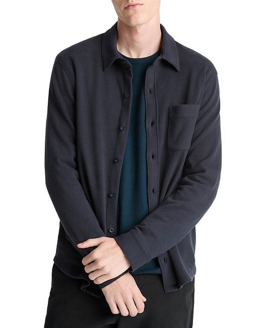 Vince Blue Solid Button Front Knit Shirt for men