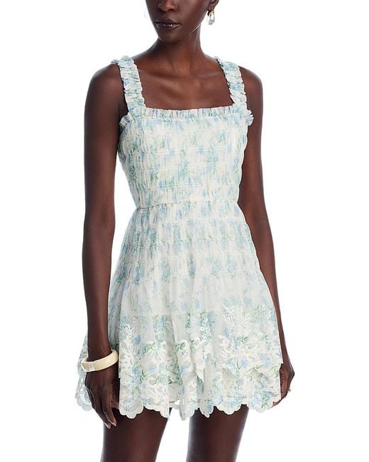 Aqua White Flutter Trim Mini Dress