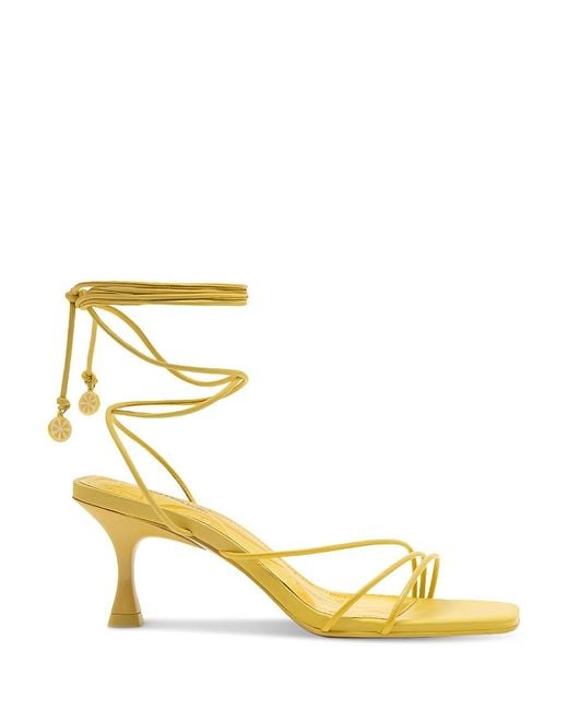 Larroude Metallic Nadia Square Toe Strappy Mid Heel Sandals
