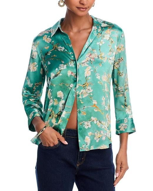 L'Agence Green Dani Silk Charmeuse Blouse