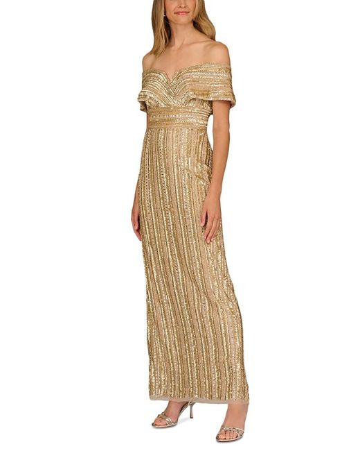 Aidan Mattox Women's Metallic Beaded Off Shoulder Dress