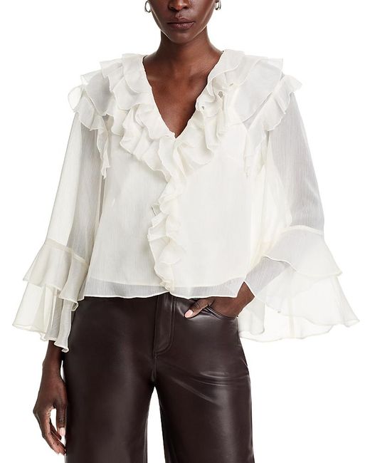 Aqua White Ruffled Top