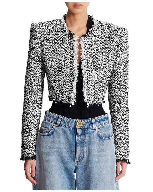 Balmain Black Cropped Tweed Jacket