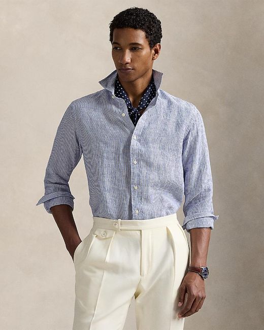 Polo Ralph Lauren Classic Fit Striped Linen Shirt in Blue for Men | Lyst