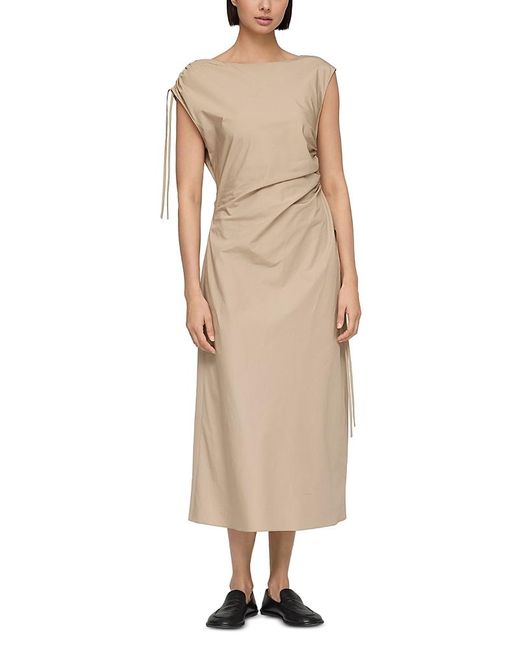 Lafayette 148 New York Natural Gathered Tie Sleeve Midi Dress