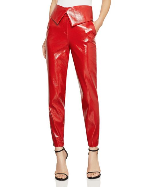 BCBGMAXAZRIA Faux Patent Leather Pants in Red | Lyst