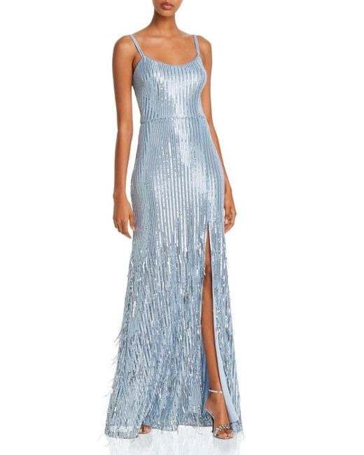 aqua belted sequin gown