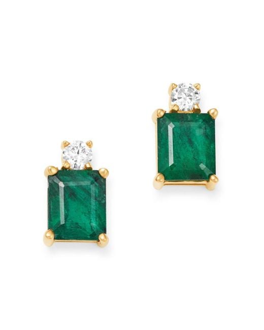 Bloomingdale S Emerald Diamond Stud Earrings In 14k Yellow Gold