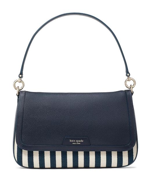 Kate Spade Blue Hudson Striped Canvas Fabric Flap Shoulder Bag