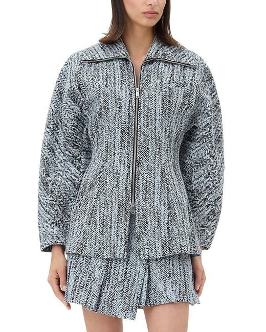 【関税＆送料込み】Ganni Tweed Jacket Celestial Blue Blue Cotton Tweed Curve Sleeve Jacket | GANNI US