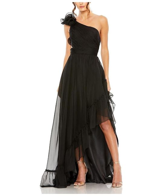 Mac Duggal Black Ruffled One Shoulder Asymmetrical Gown