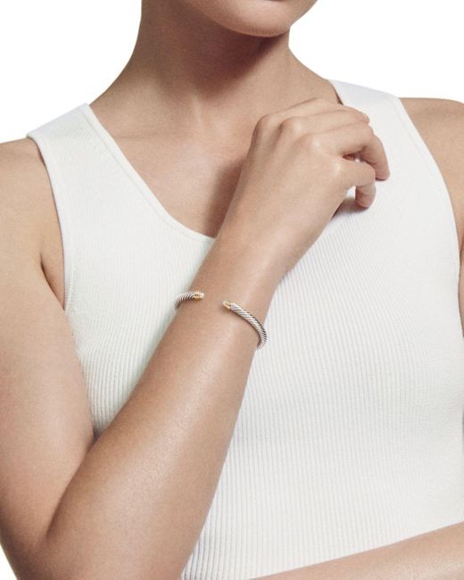David Yurman Metallic Cable Classics Bracelet With Cultured Freshwater Pearls And 14K, 5Mm